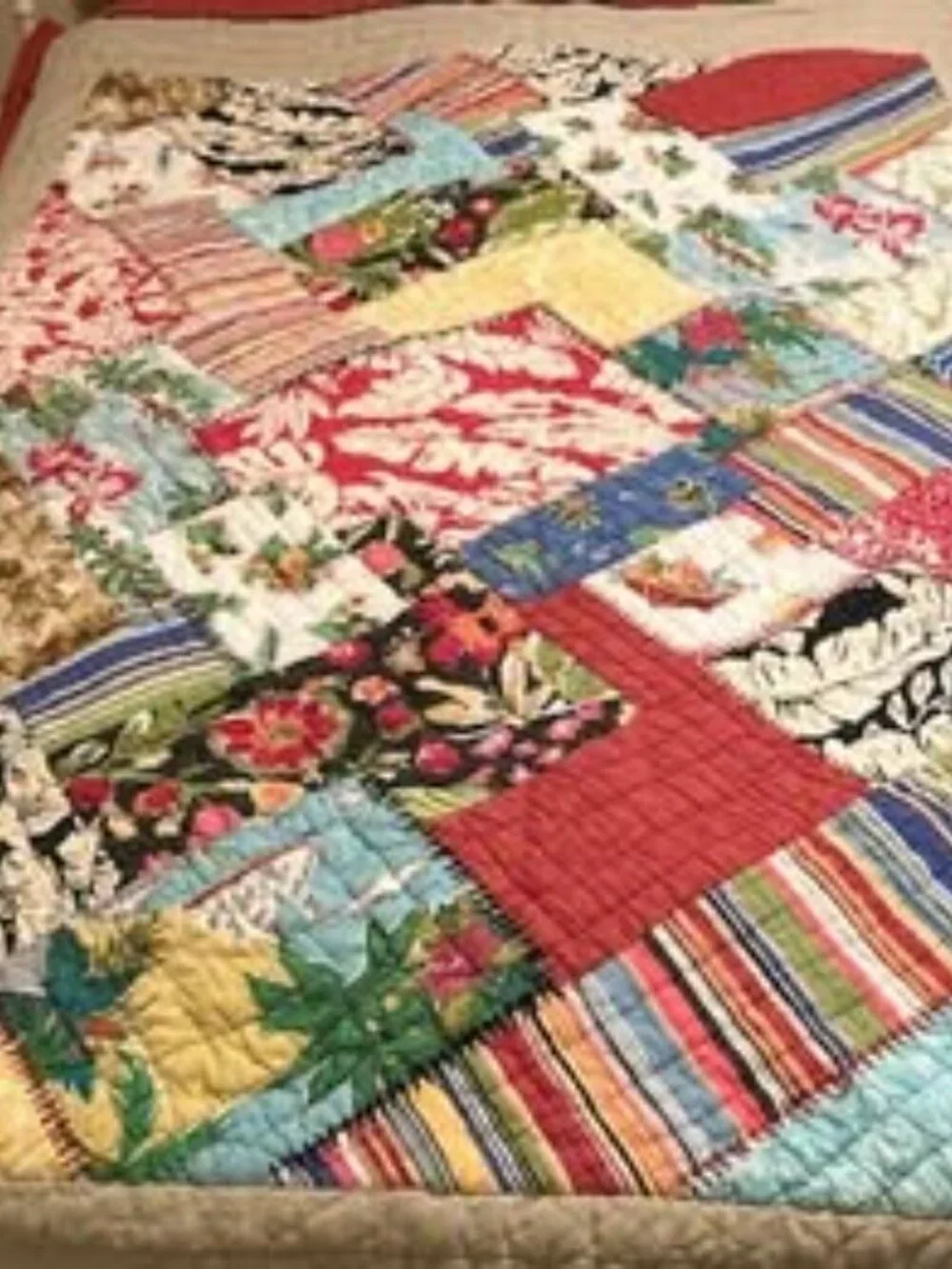 Pottery Barn Patchwork Hawaiian Luau Salsa Quilt Blanket TWIN 66x87 100% Cotton